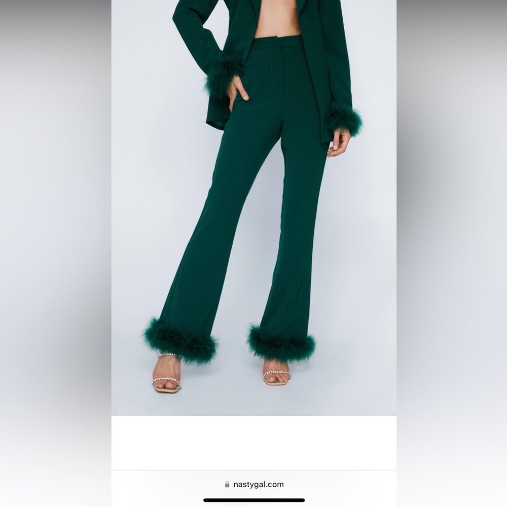 Green Fur Trim Pants